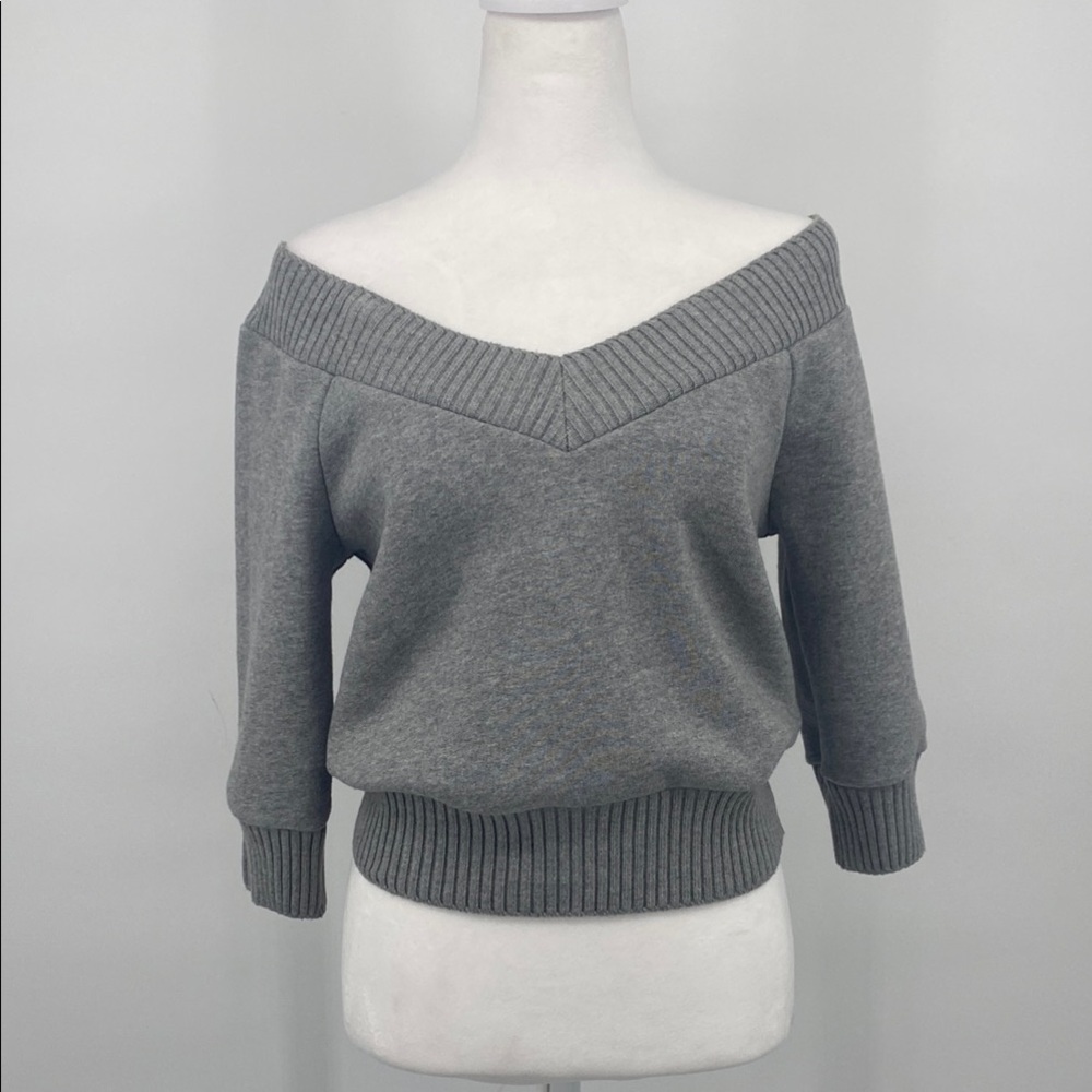 T ALEXANDER WANG Gray Off Shoulder Sweatshirt
